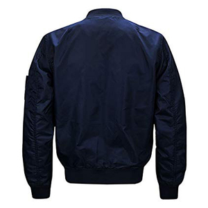 Blouson Bomber Homme Bleu Marine Col Montant Fermeture Éclair Décontracté Coupe-Vent Couleur Unie Matière Polyester Logo sur la Manche Gauche - Product Image 2