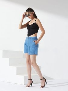 Jeans de Mezclilla Azul Sólido para Mujer, Corte Ancho, Ecológicos, Lavables, con Cinturón, Cintura Media, Casuales, de Verano, de Algodón, Corte Regular - Product Image 5