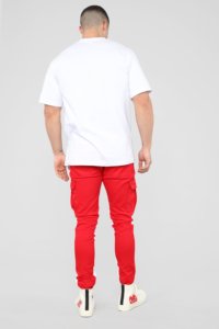 <b>Men's</b> Fleece Baggy Sweatpants Wide Leg <b>Lounge</b> red Sweat <b>Pants</b> with white strip Pockets - Product Image 4