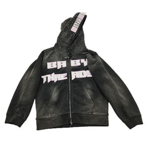 Sudadera Oversize de Felpa Francesa de Lujo Personalizada de Alta Calidad, 500 Gsm, con Bordado Desgastado, Lavado Ácido Negro y Letras de Pedrería - Product Image 1