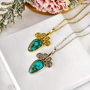 Collar con Colgante de Turquesa en Plata de Ley 925 Chapada en Oro de 14K, Collar con Piedra Preciosa Natural, Joyería para Mujer, Regalo - Product Image 5