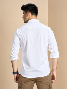 <b>White</b> Men's ODM Poplin Spring Casual <b>Long</b> <b>Sleeve</b> Button-Up Dress <b>Shirt</b> for Daily Wear - Product Image 3