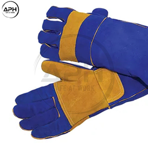 2026 Custom Made Blue Leather Welding <b>Gloves</b> <b>Long</b> Sleeve Cuff Full Finger Work Hand Wear With Reinforced Palm Thumb Design - Product Image 5