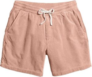 Men's Pink Corduroy Drawstring Shorts Casual Solid Color Mid Waist Breathable Pockets Style - Product Image 1