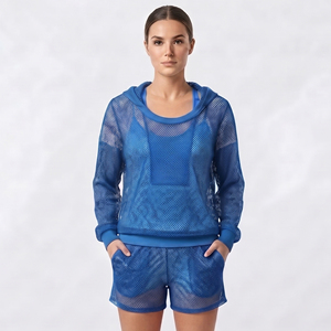 Women's <b>Mesh</b> Hoodie Shorts <b>Set</b> Sporty Loose Fit Transparent <b>Mesh</b> Shorts <b>Two</b> <b>Piece</b> Summer Beach Wear <b>Mesh</b> Shorts <b>Two</b> <b>Piece</b> Women - Product Image 3