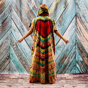 Traditionnel Tie Dye Motif Femmes Surdimensionné Kimono Veste Bohème Festival Dentelle Garniture Bandeau Robe Longue Kimono - Product Image 3