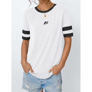 Customized Women Ringer Collar Sleeve Striped T-Shirt Casual Drop Shoulder <b>Blank</b> Plain Apparel Tops Manufacturer - Product Image 2