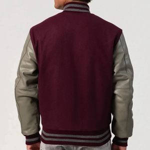 Nouvelle veste varsity en toile personnalisée avec patchwork en laine sherpa, col montant, logo sur le devant, veste varsity d'hiver pour hommes - Product Image 4