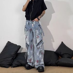 Jeans Cargo Unisex Estilo Y2K con Múltiples Bolsillos, Corte Recto, Denim Lavado, Estilo Hip Hop, Personalizables - Product Image 2