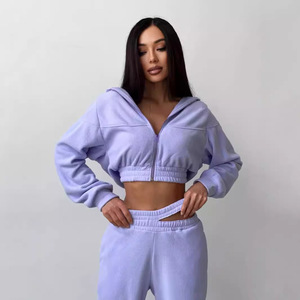 Conjunto Casual de Dos Piezas para Mujer, Sudadera de Forro Polar con Cierre y Manga Larga, Pantalones a la Cintura - Product Image 2