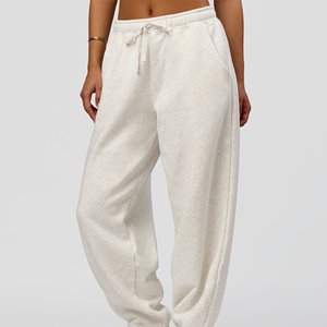 Pantalon Harem ample pour femme, taille mi-haute, cordon de serrage, couleur unie, en molleton de coton, décontracté, longueur intégrale, pour l'automne - Product Image 1