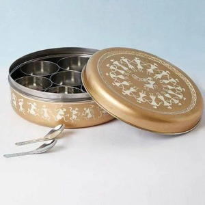 Designer <b>Metal</b> Masala <b>Box</b> Decorative Lid Modern Kitchen Spice Storage Organizer High Quality Container for Daily Use - Product Image 1