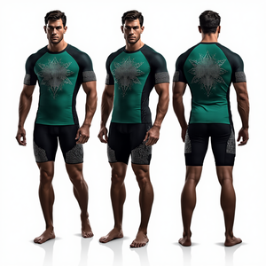 Camiseta de Compresión para Hombre con Pedrería Esmeralda, Manga Larga, Secado Rápido, para Gimnasio, Fitness, Deportes, Venta al Por Mayor - Product Image 3