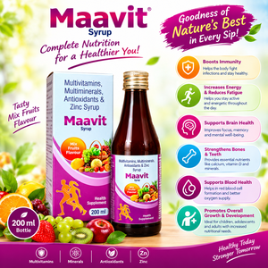 Sirop Maavit Multivitamines Multiminéraux Antioxydants Zinc Soutien Immunitaire 200ml Complément Alimentaire Saveur Fruits Mélangés 1 An - Product Image 1