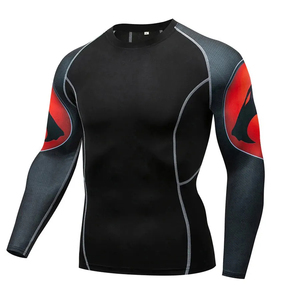 Chemise de compression pour homme, respirante, anti-rides, séchage rapide, polyester/nylon, pour entraînement, manches longues, noir, gris, rouge - Product Image 2