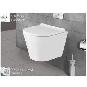 Inodoro suspendido de pared de diseño moderno y resistente, con forma de lupin, 540x370x350mm, de cerámica, para uso comercial en baños. - Product Image 1
