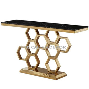 Durable Design Art Deco Geometric Shape <b>Gold</b> Finish Aluminum Metal Side <b>Table</b> Indoor Living Room Furniture Decoration - Product Image 2
