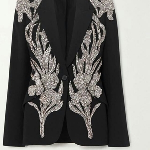 Handcrafted Navy Blue <b>Sequin</b> Beadwork Floral Embroidery Men Blazer Suit <b>Jacket</b> For Formal Wedding Event Party Wear Sherwani - Product Image 4