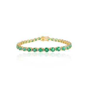 Pulsera de tenis de moda con esmeralda redonda y diamantes engastados en oro de 18 quilates - Product Image 3