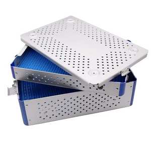 Caja de Aluminio para Esterilización con Bandeja de Almacenamiento de Instrumentos Quirúrgicos Ortopédicos Reutilizable de Dos Capas para Uso Hospitalario y Veterinario - Product Image 1