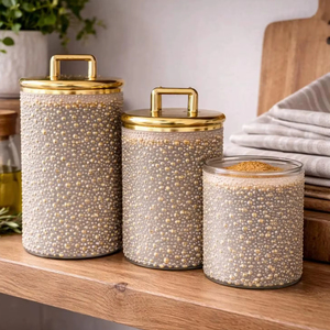 Lavish Designer Metal Containers With Gold Lid Luxury Kitchen Storage <b>Jars</b> For Enhances Overall Kitchen Decor And Presentation - Product Image 1