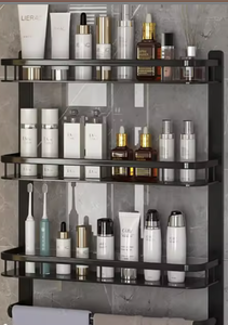 Modern No-Drill Wall-Mounted Bathroom Corner <b>Storage</b> <b>Rack</b> Aluminum Finish Organizer for Sink Toilet <b>Shower</b> Hotel Bathroom Use - Product Image 4