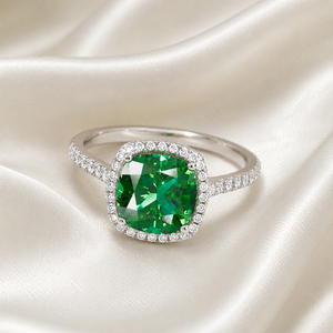 925 Sterling <b>Silver</b> Lab Grown Emerald Moissanite Halo <b>Ring</b> for <b>Women</b> Cushion Cut Green Gemstone Engagement <b>Wedding</b> <b>Ring</b> - Product Image 3