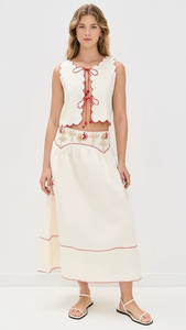 Ensemble 2 pièces décontracté pour femme, haut long brodé uni en tissu tissé 100 % coton mousseline avec un joli design - Product Image 2