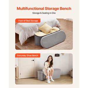Oval Teddy Fleece End <b>Bed</b> Bench Large Folding Upholstered Ottoman Chest Foldable Storage Sp with <b>Stools</b> & Ottomans - Product Image 5