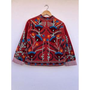 Handmade Velvet Suzani Embroidered Knitted Breathable Floral Bohemian Autumn Cotton <b>Jacket</b> Ethnic Gift for Her - Product Image 3