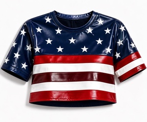 Camiseta casual de manga corta con cuello redondo y estampado de la bandera estadounidense en cuero para hombre, con diseño de estrellas y rayas. - Product Image 1