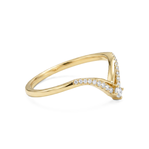 Customized Design Minimalist Curved Chevron Ring 9K 10K 14K 18K Solid Gold Stackable Engagement Ring Round Lab Created Diamond - Product Image 4