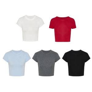 Camiseta Corta de Cuello Redondo Blanca para Mujer, Manga Corta, Corte Ajustado, Color Sólido, Informal, Transpirable, para Primavera y Verano - Product Image 5
