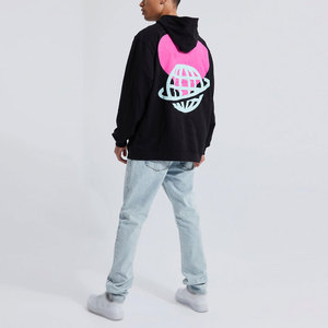 Sudadera con Capucha Estampada con Corazones, Resistente al Viento, para Hombre, Estilo Urbano, Oversize, Negra, de Algodón 300g, con Bolsillos - Product Image 4