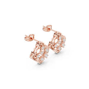 Pendientes de Oro Rosa de 14K con Diamantes Cultivados en Laboratorio, Redondos, para Mujer, para Novia, Nuevos - Product Image 4