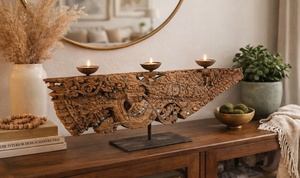 Hand Carved Wooden Column Multi-Tier Candle Stand | Antique Finish Floor Candle Holder for Christmas Birthday Home Decoration - Product Image 6