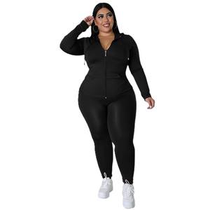 Conjunto de dos piezas de sudadera con capucha y pantalones deportivos de algodón 100% para mujer, talla grande, estilo urbano, con logo personalizado. - Product Image 1