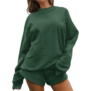 Best Selling Customized 100% Cotton Women's Plus Size <b>Mock</b> <b>Neck</b> Sweatshirts V-Notch Drop Shoulder Loose Fit Women Casual Wear - Product Image 2
