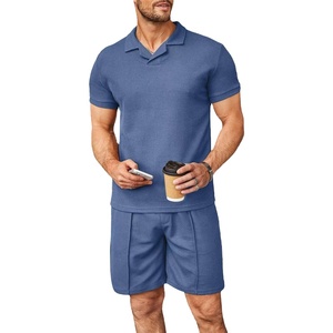 Polos de manga corta con cremallera informal de verano 2025 para hombre, conjuntos cortos de tela de gofres para otoño para chándal - Product Image 6