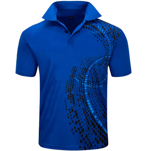 Men's Blue Geometric Print Short Sleeve Polo Shirt Quick Dry Knitted Sporty Casual <b>Top</b> - Product Image 3