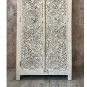 Luxury Handcrafted Solid Wood 2 Door <b>Wardrobe</b> Ornate Botanical Carving Premium Finish Armoire - Product Image 4