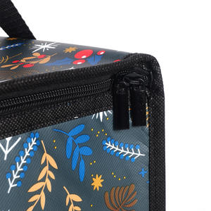 Waterproof <b>Navy</b> Blue Holiday Berry Pattern Insulated Lunch Cooler <b>Bag</b> Large Capacity Thermal Grocery Tote With Dual Hand Straps - Product Image 5