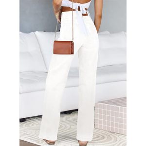 2025 femmes taille haute jambe droite extensible jean à la mode poches passepoilées ample jambe large Zimbaplatinum Denim pantalon-taille XL - Product Image 5