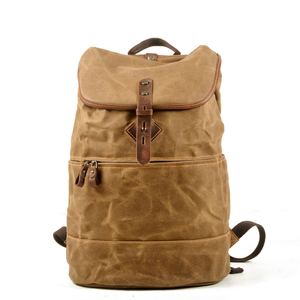 Waxed Canvas <b>Backpack</b> Vintage <b>Roll</b> <b>Top</b> Rucksack Laptop Travel Bag with Leather Strap for Outdoor Commuting - Product Image 2