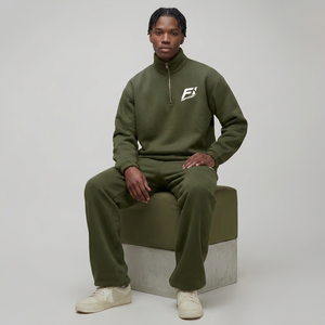 2026 <b>men's</b> Quarter Zip Sweatshirt Tracksuit Relaxed Fit Fleece <b>Pullover</b> Set Custom Quarter Zip Sweatshirt Set USA Wholesale Bulk - Product Image 4