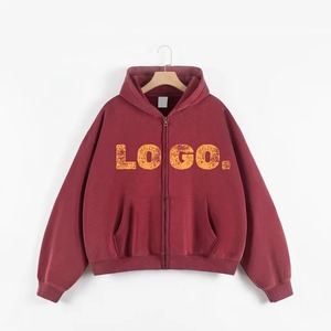 Men's Vintage <b>Zip</b> Up Hoodie Red Letter Print Front <b>Pocket</b> Hooded Sweatshirt Reasonable factory made <b>hoodies</b> for men - Product Image 2