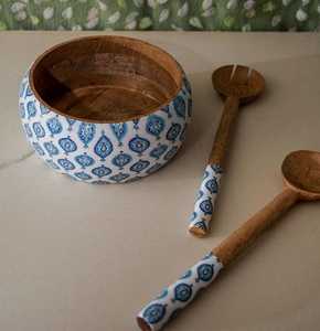 ชามไม้ทำมือลายดอกไม้และโบฮีเมียนสำหรับเสิร์ฟอาหารในงานปาร์ตี้ - Product Image 2