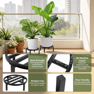 Support de plantes en métal noir pour intérieur et extérieur, support de pot de fleurs surélevé, support de présentation décoratif pour jardin - Product Image 3