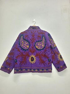 Purple Velvet Quilted Breathable Eco-Friendly Floral Embroidered Jacket - Product Image 5