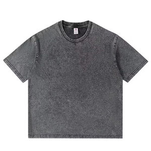 T-shirt à manches courtes en coton lavé pour homme, couleur unie, décontracté, tricoté, sans col, chemise d'été grise - Product Image 2